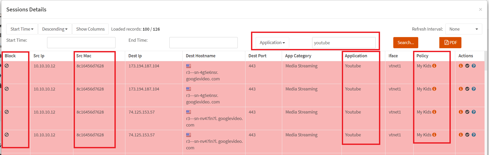 Youtube services for MAC address 8C:16:45:6D:76:28 is blocked by the My Kids policy