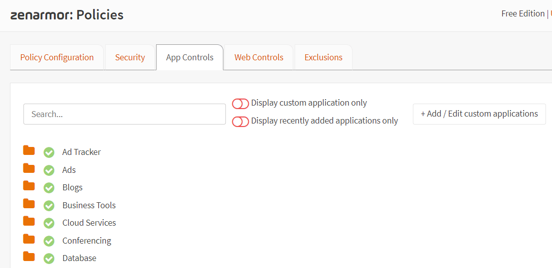 Editing App Controls for the Default policy