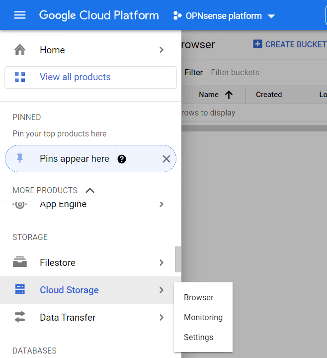Navigating to Google Cloud Storage Browser