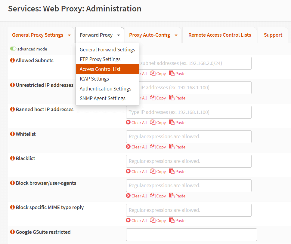 Accessing Access Control List in OPNsense Web Proxy