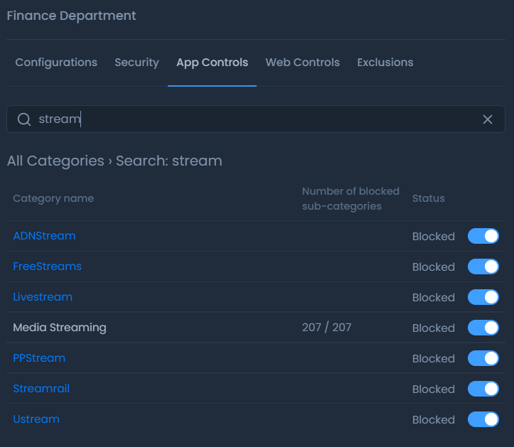 Dynamic search for Zenarmor application control