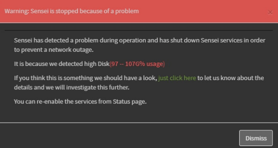 High Disk Usage Error Message