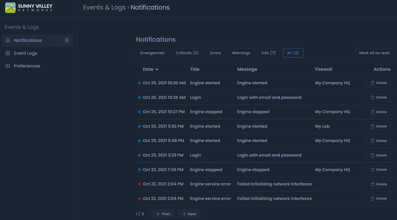 Viewing notifications
