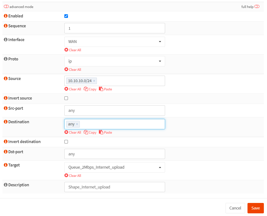 Creating traffic shaper rule for distributing evenly Internet upload traffic bandwidth among LAN users in OPNsense