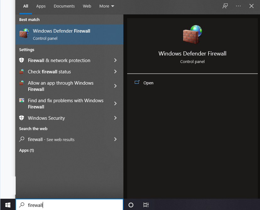 Searching &amp; Launching Windows Defender Firewall