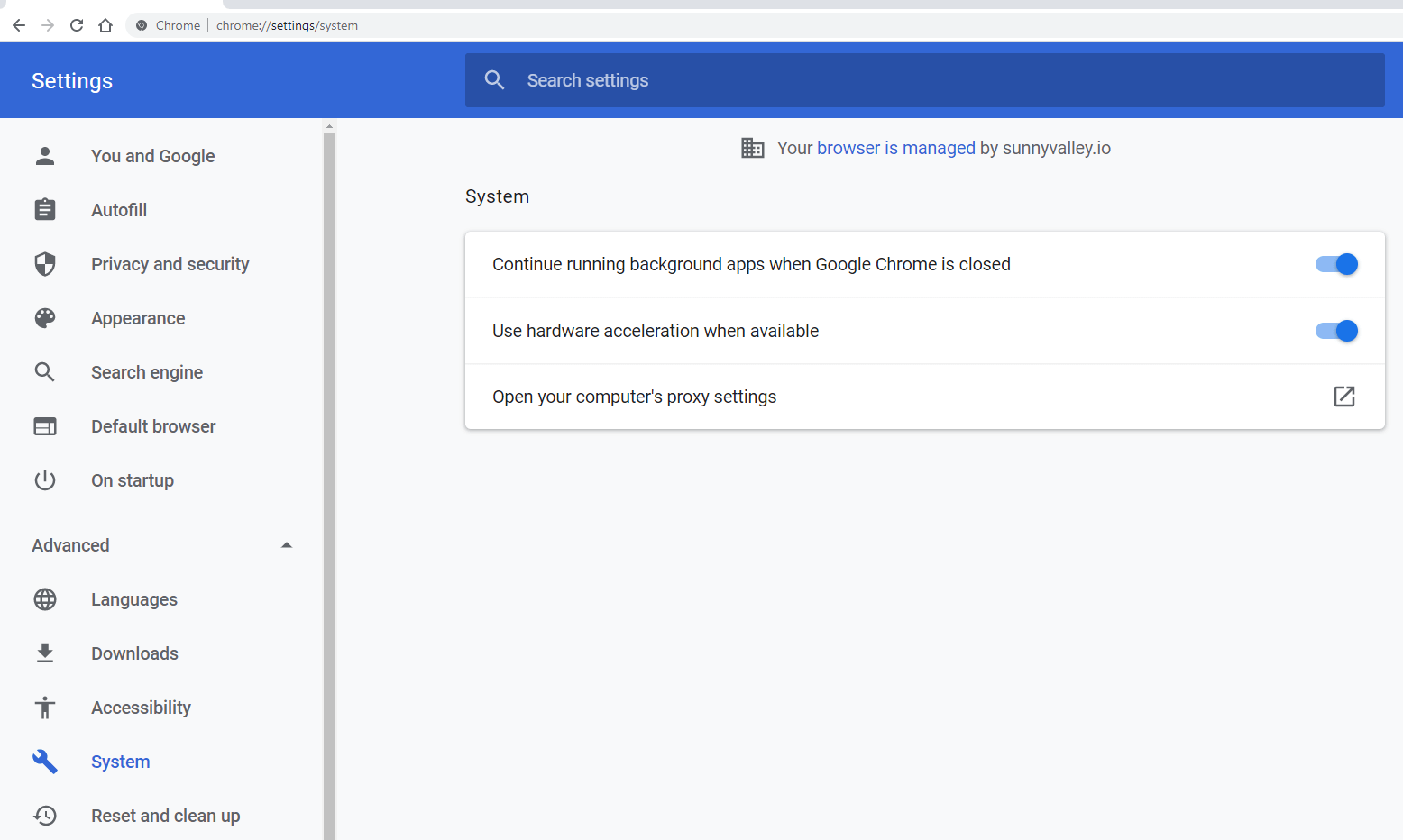 Accessing proxy server settings in Chrome Browser
