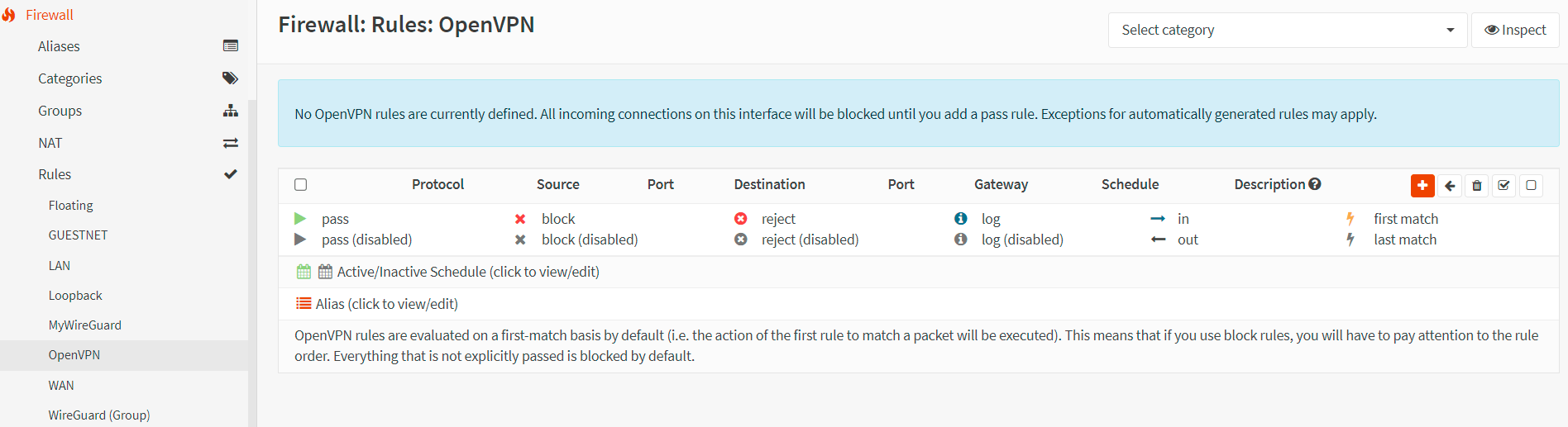 OpenVPN interface firewall rules in OPNsense