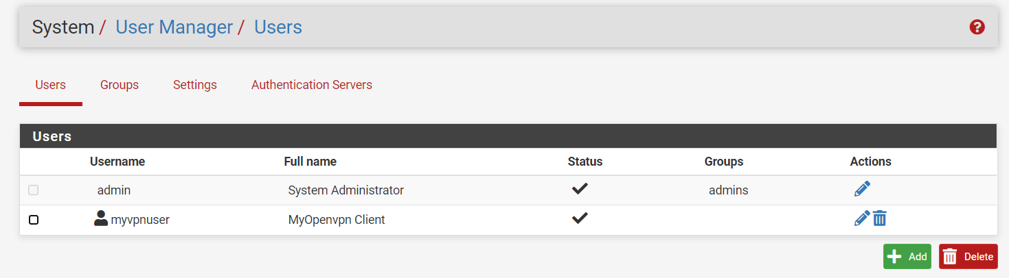 Local users on pfSense