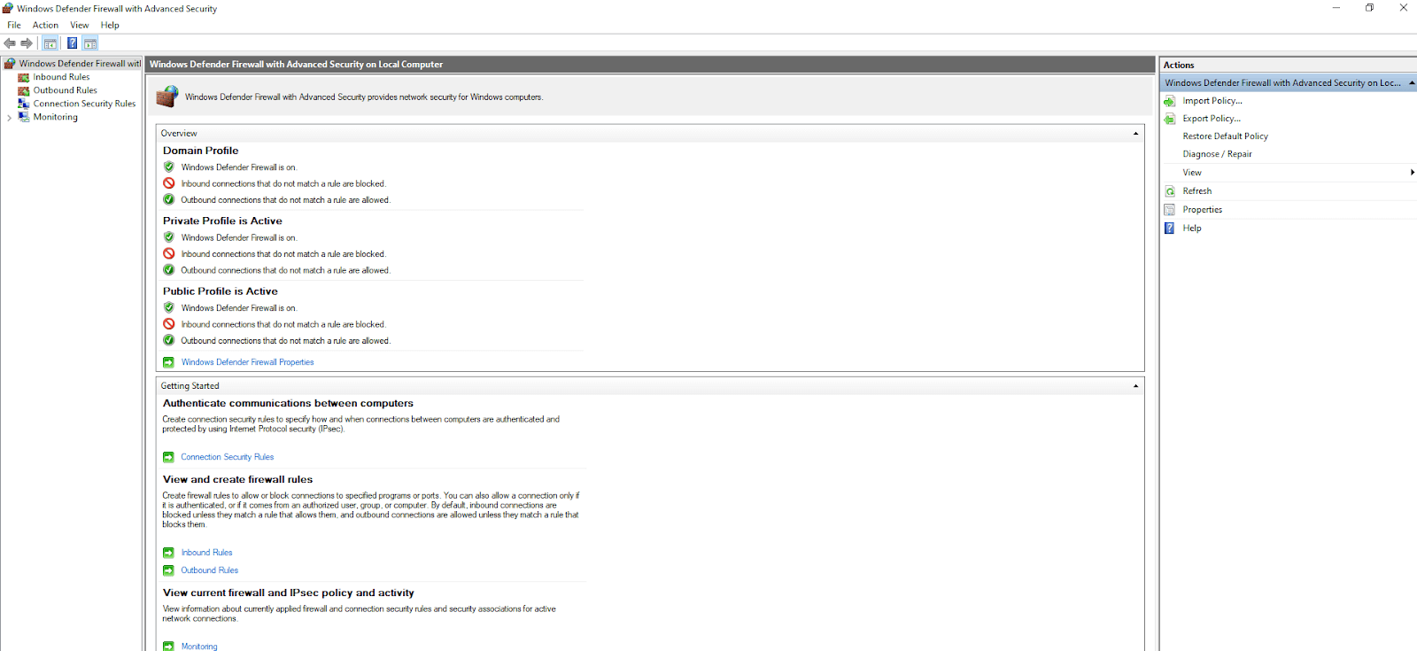Windows Defender Firewall Advanced Settings