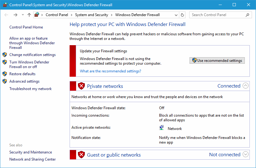 Microsoft Windows Defender Firewall