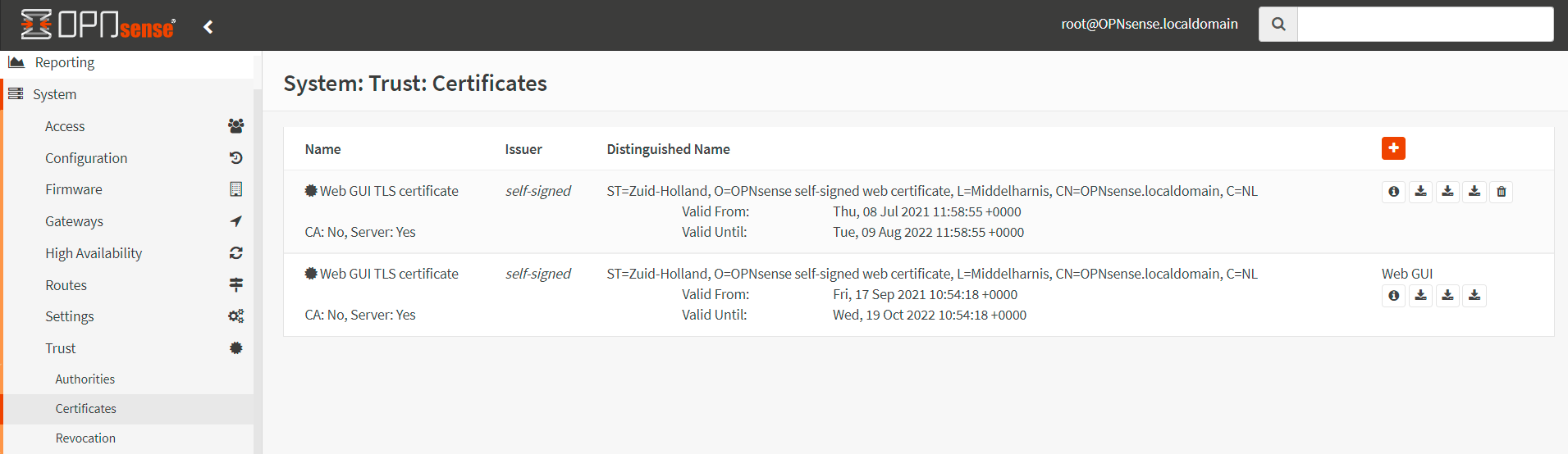 Created Server Certificates in OPNsense