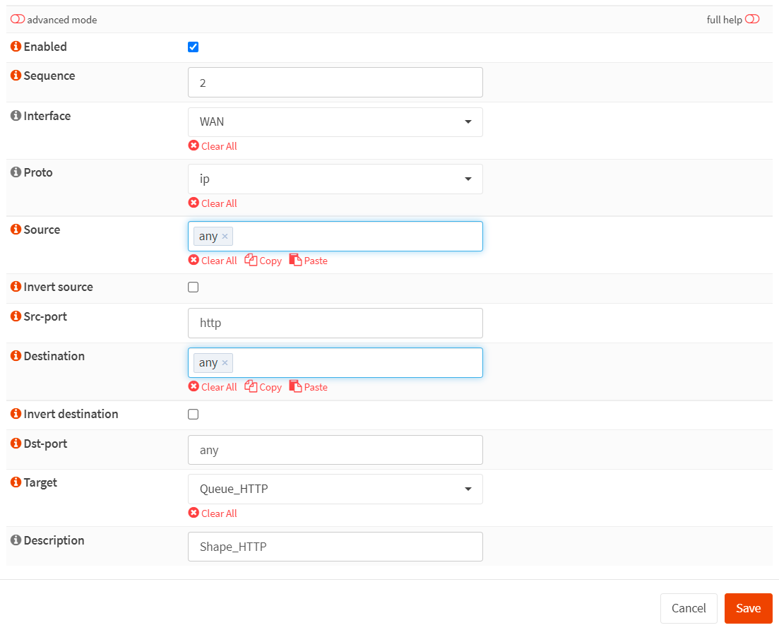 Creating a traffic shaper rule for prioritizing the HTTP traffic in OPNsense