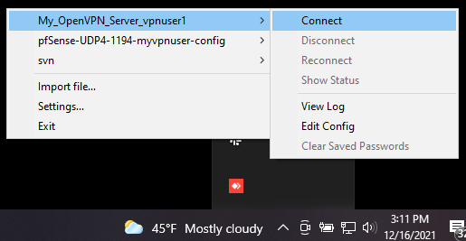 Connecting to the OPNsense OpenVPN server from Windows 10 client via OpenVPN GUI