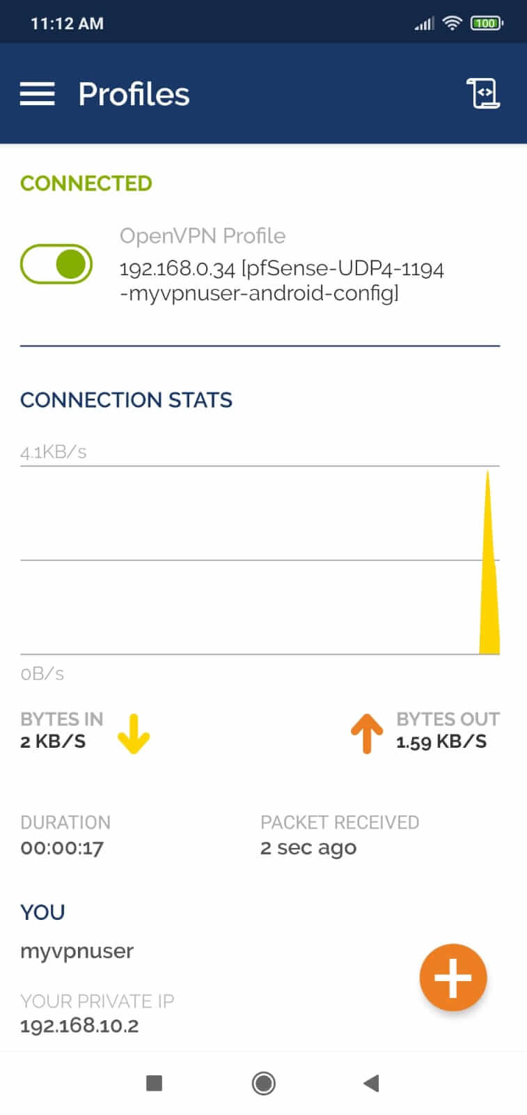 Connected OpenVPN Client on Android