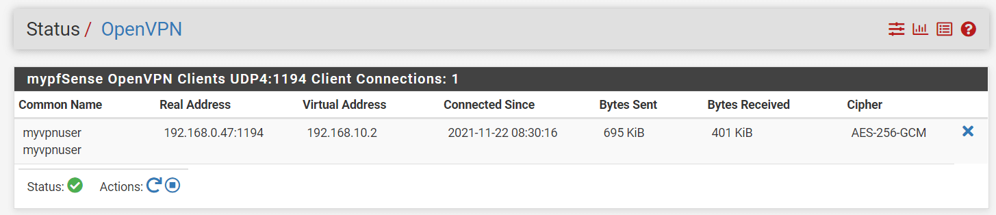 OpenVPN status on pfSense
