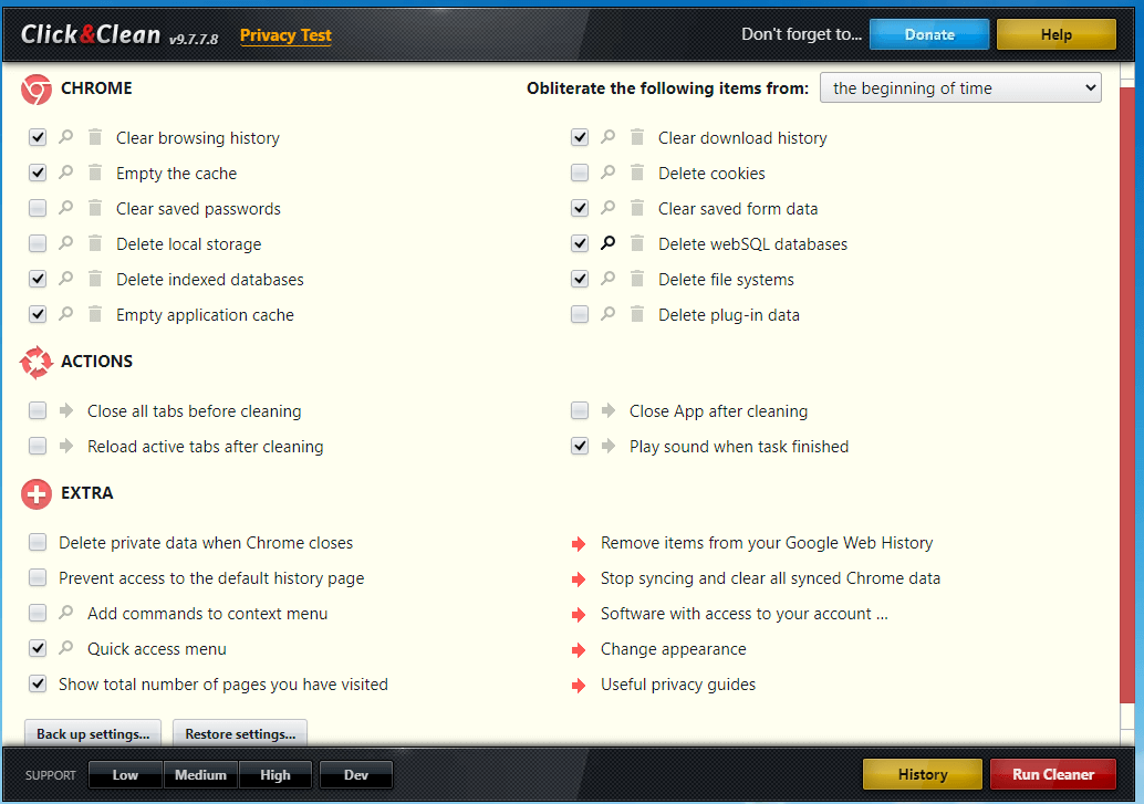 Setting the Click&amp;Clean Options