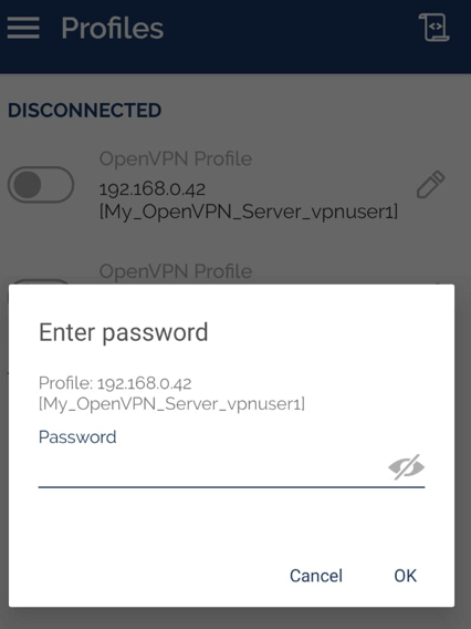 Entering VPN password for OpenVPN connection in Android device