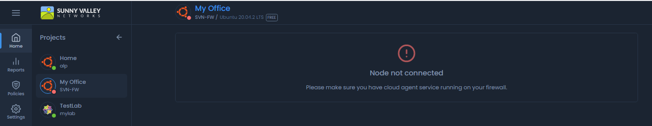 Dashboard of an unhealthy node on Cloud Management Portal