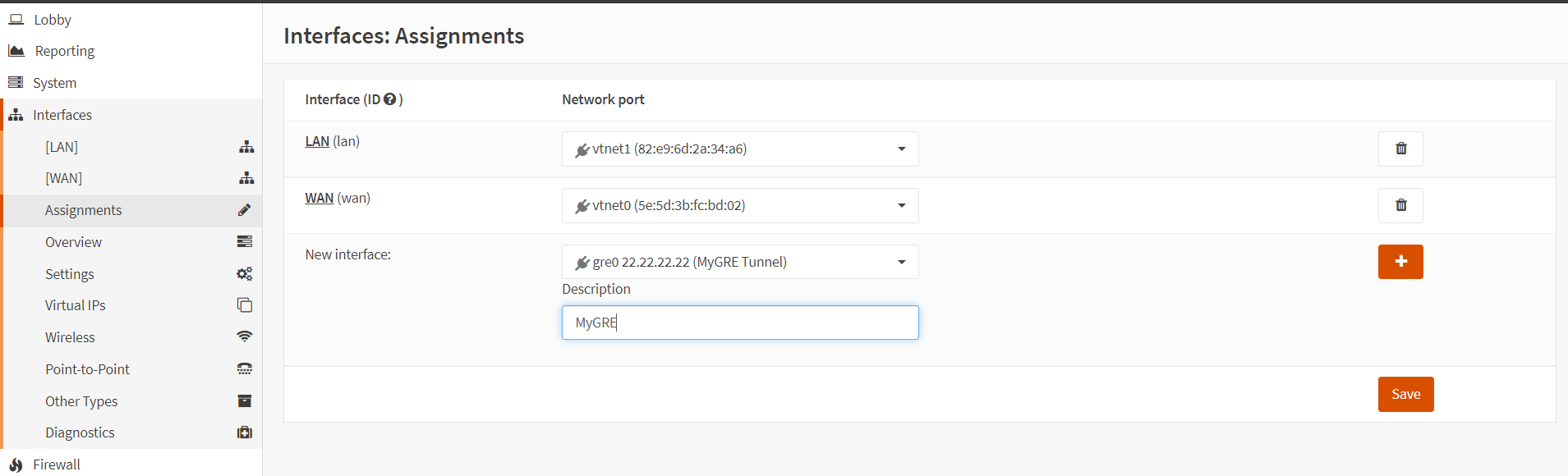 GRE Interface Assignment on OPNsense