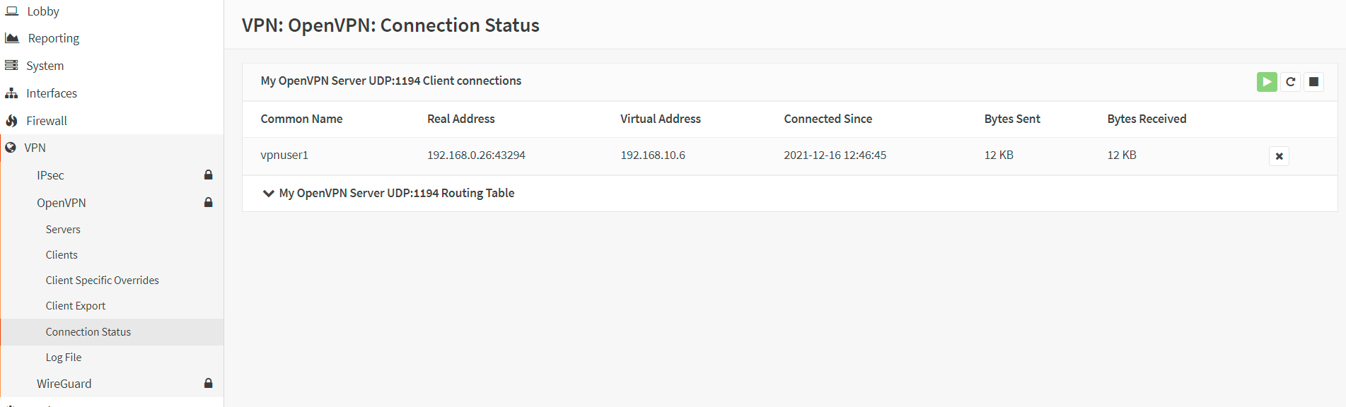 OpenVPN status in OPNsense
