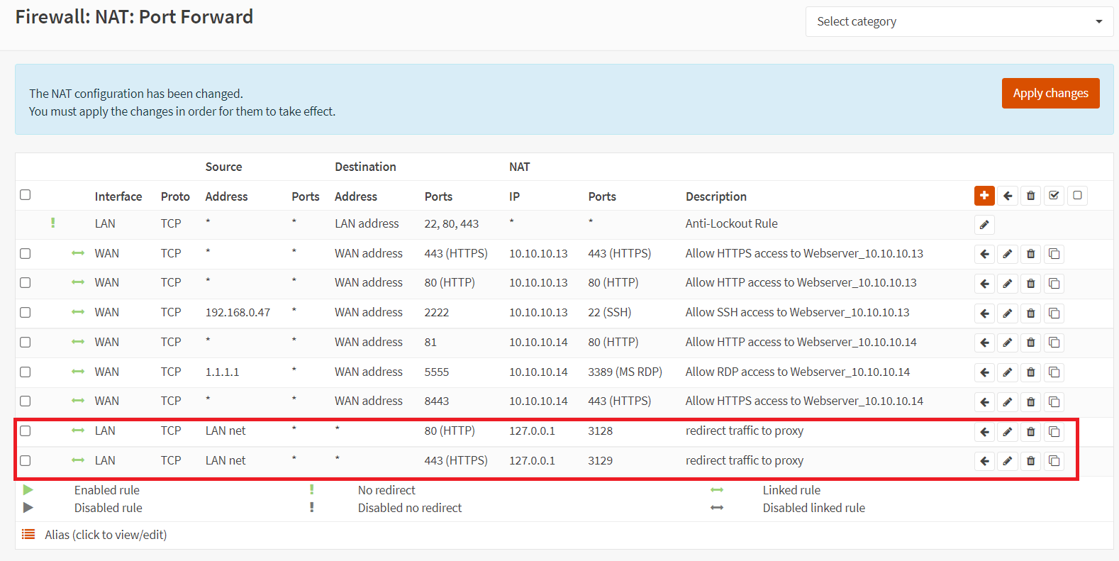 NAT Firewall Rules for Transparent HTTP/SSL mode on OPNsense proxy
