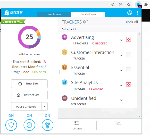 Ghostery Detailed View