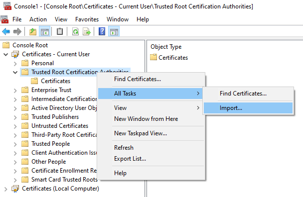 Importing Certificates as Trusted Root CA