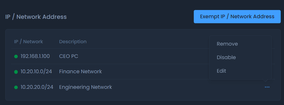 Zenconsole -  Removing/Editing/Disabling Exempted IP and Network Address