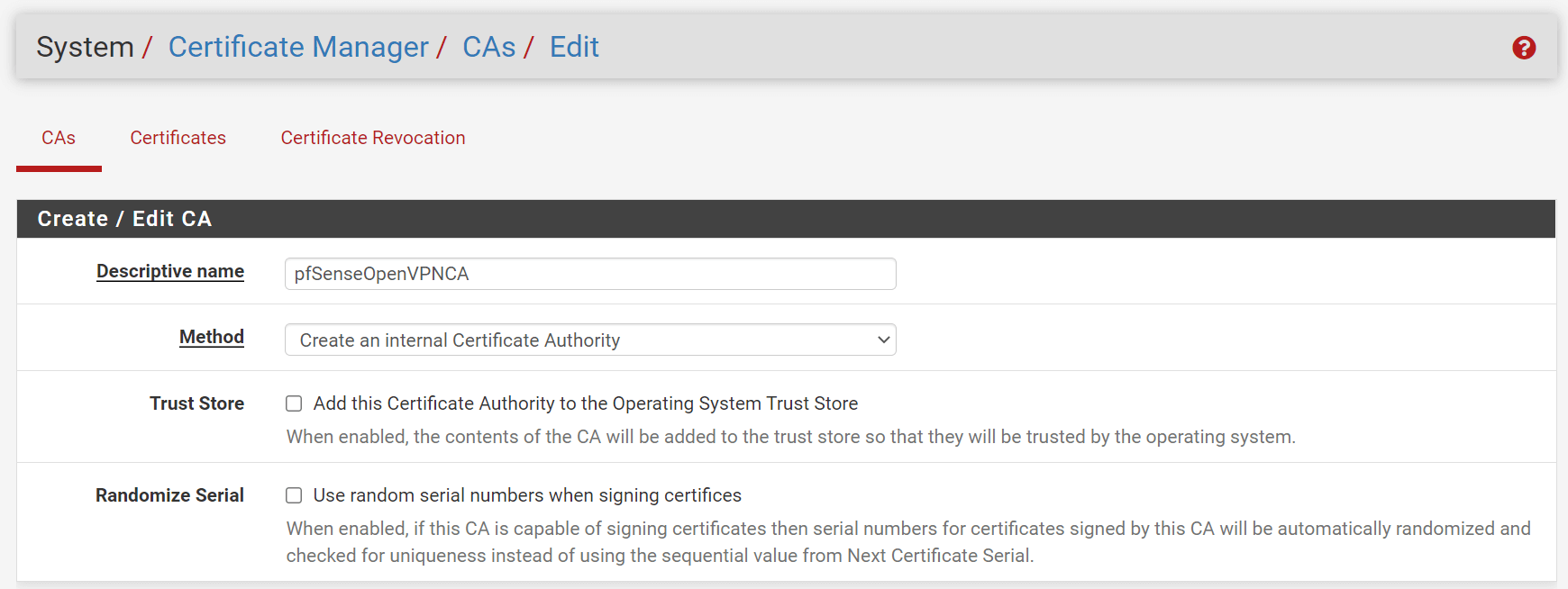 Creating a Certificate Authority for OpenVPN on pfSense