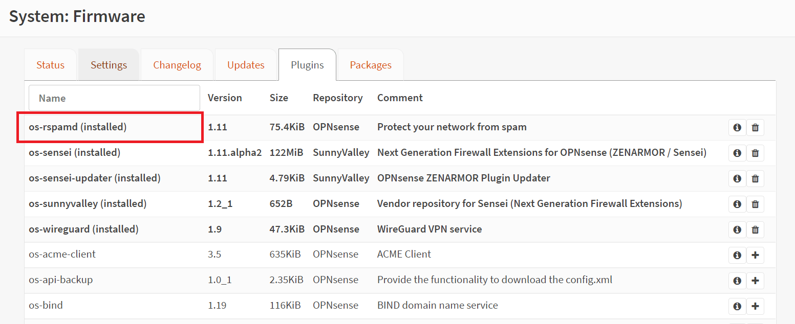  Viewing installed plugins on OPNsense
