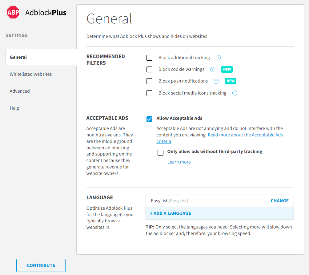 Adblock Plus General Settings