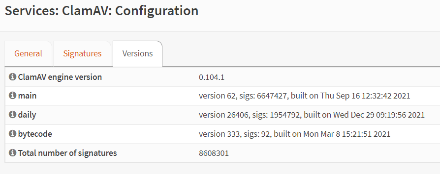 Viewing the ClamAV engine version in OPNsense