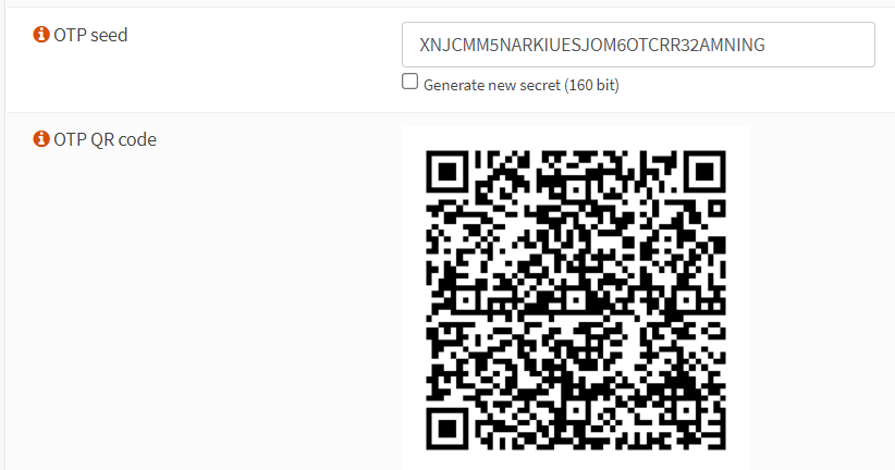 OTP QR code for the user in OPNsense