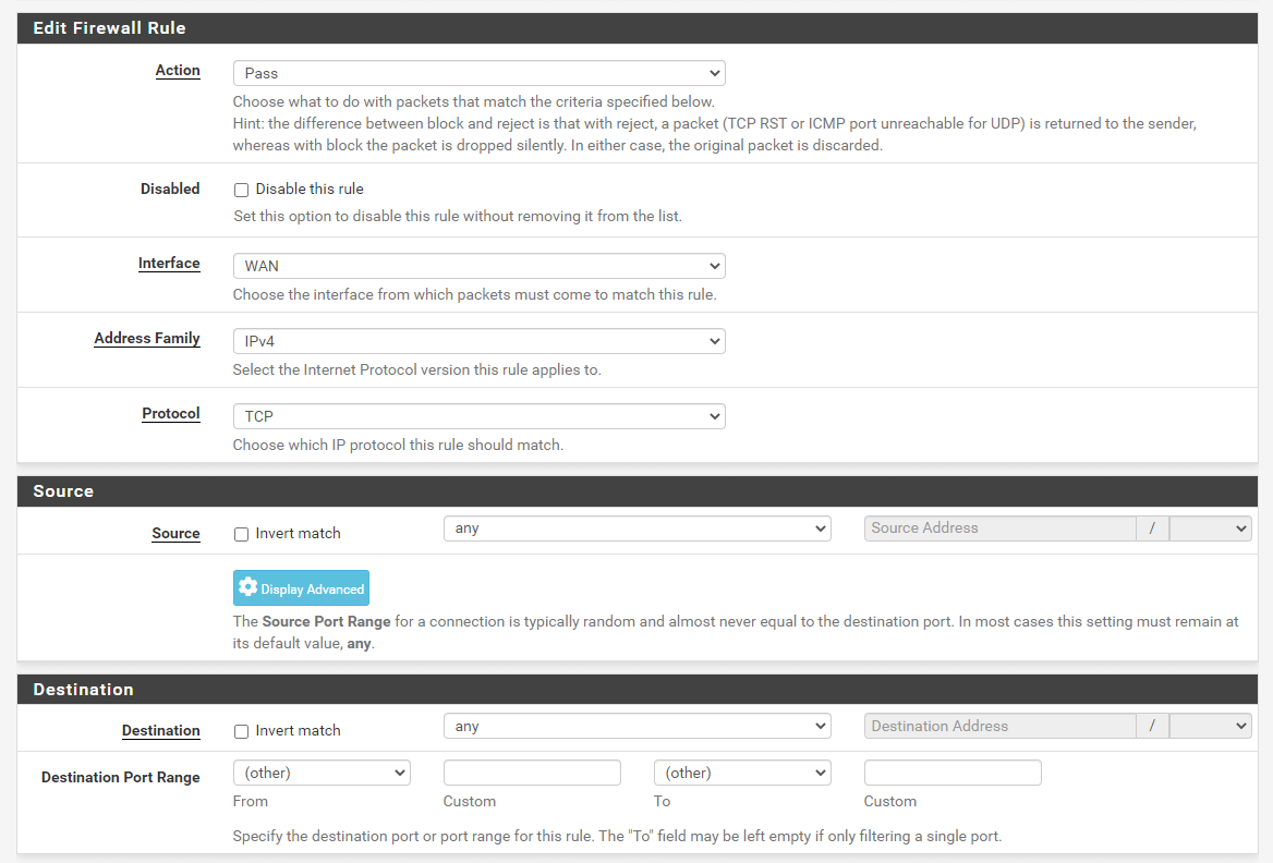 Defining Firewall Rule on pfSense software