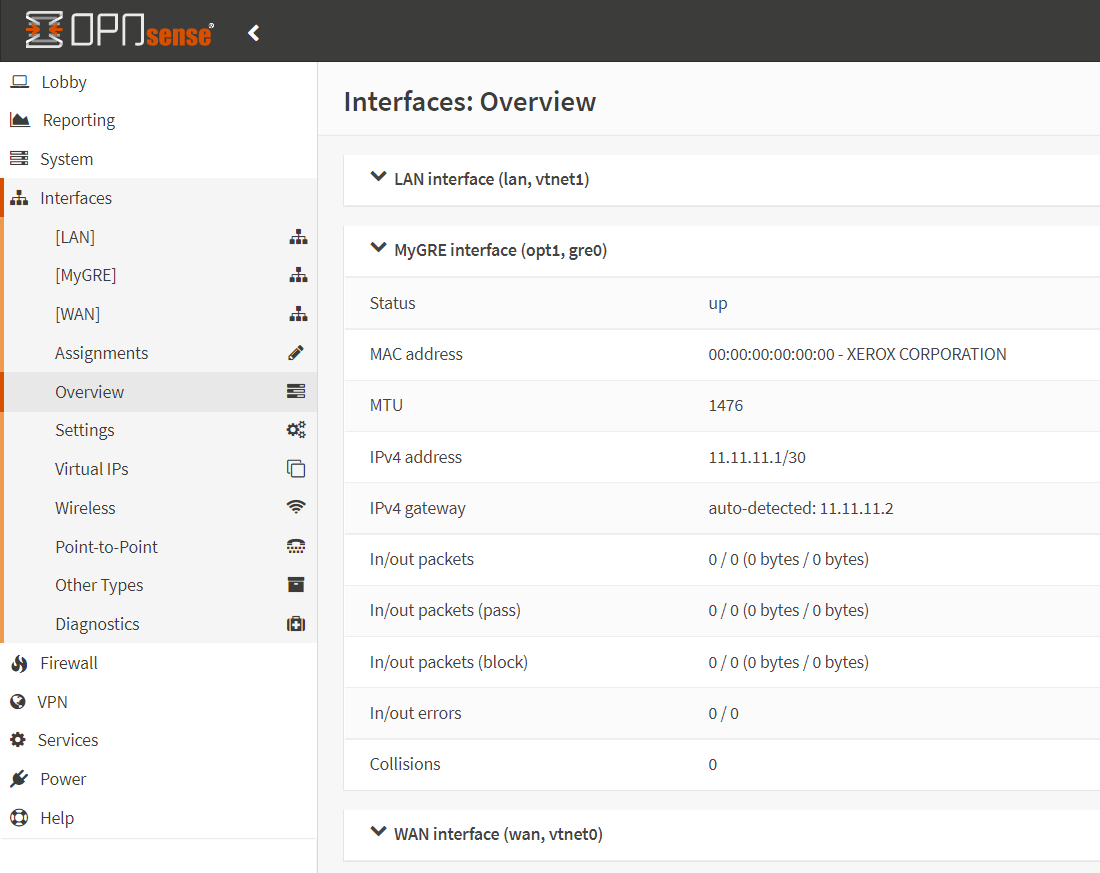 Viewing GRE Interface Status on OPNsense