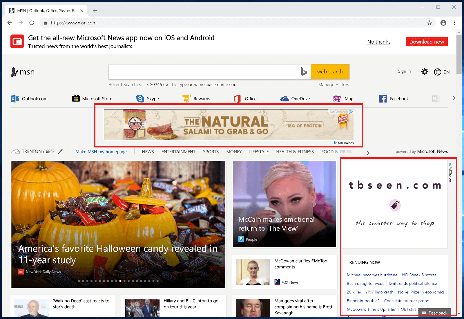MSN homepage with ads MSN homepage with ads