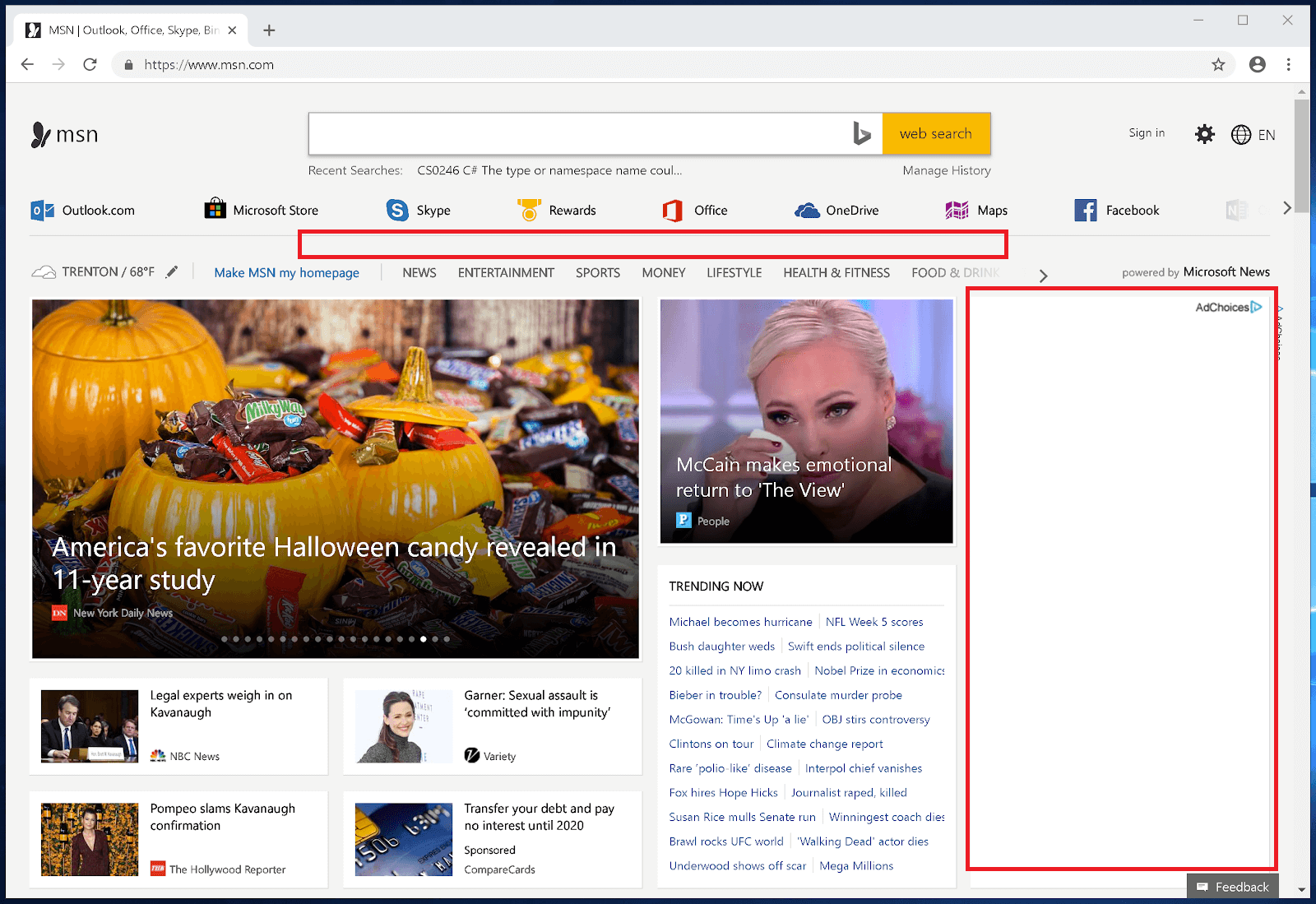 Ads blocked by Zenarmor on MSN homepage