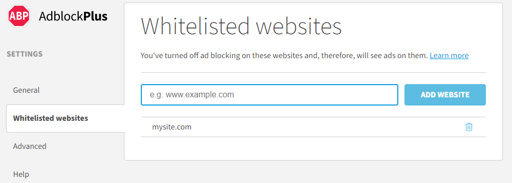 Managing Whitelisted Websites
