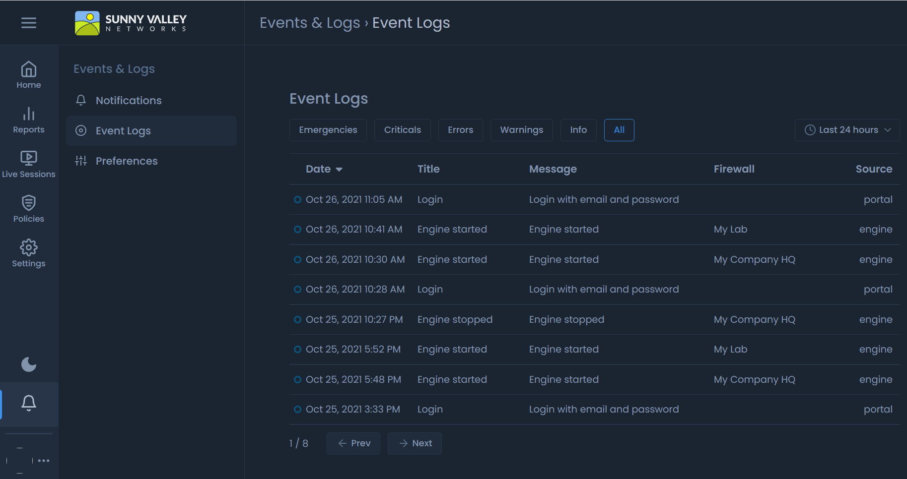 Viewing event logs