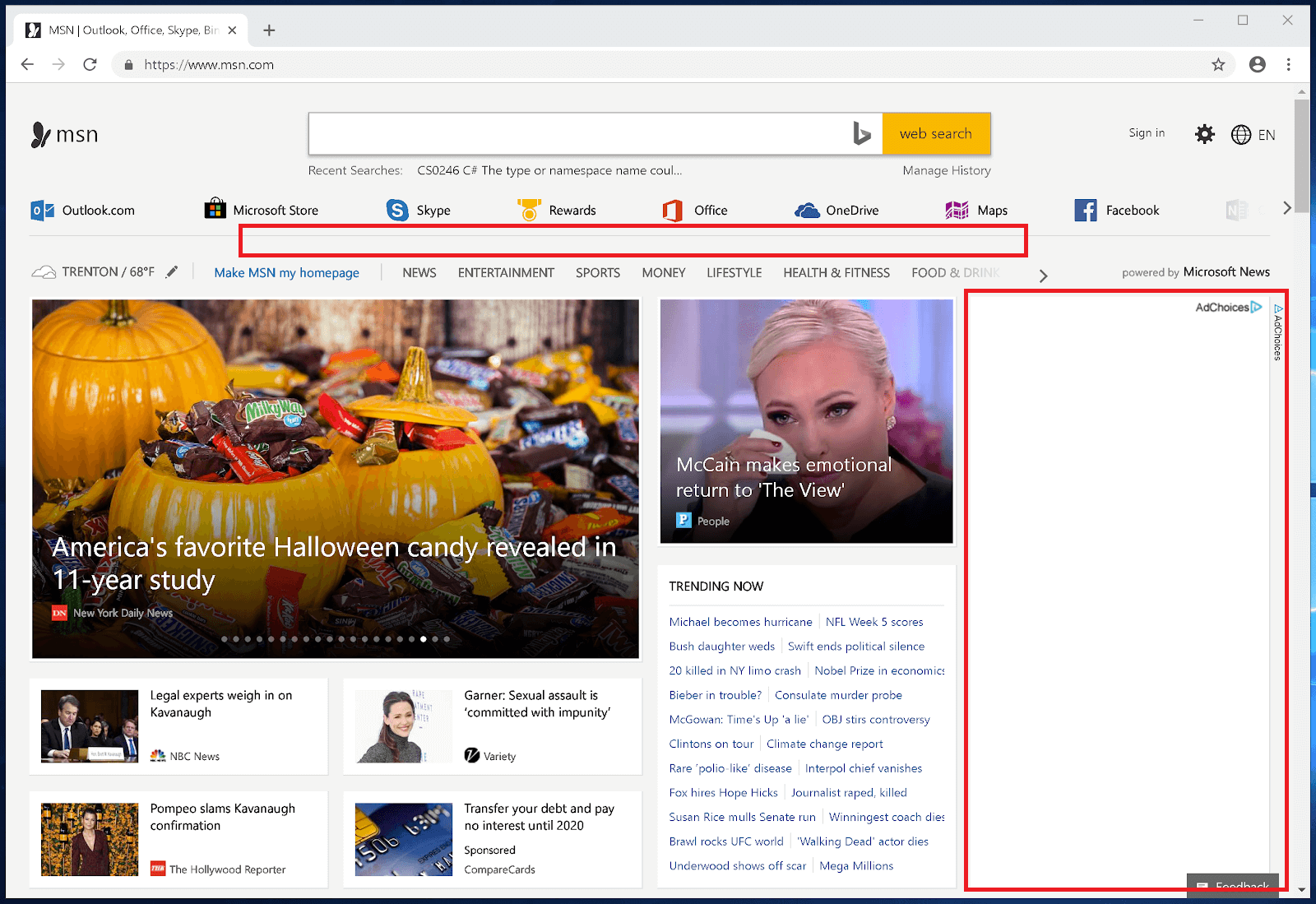 MSN homepage without ads MSN Homepage after the Ads blocked by Zenarmor