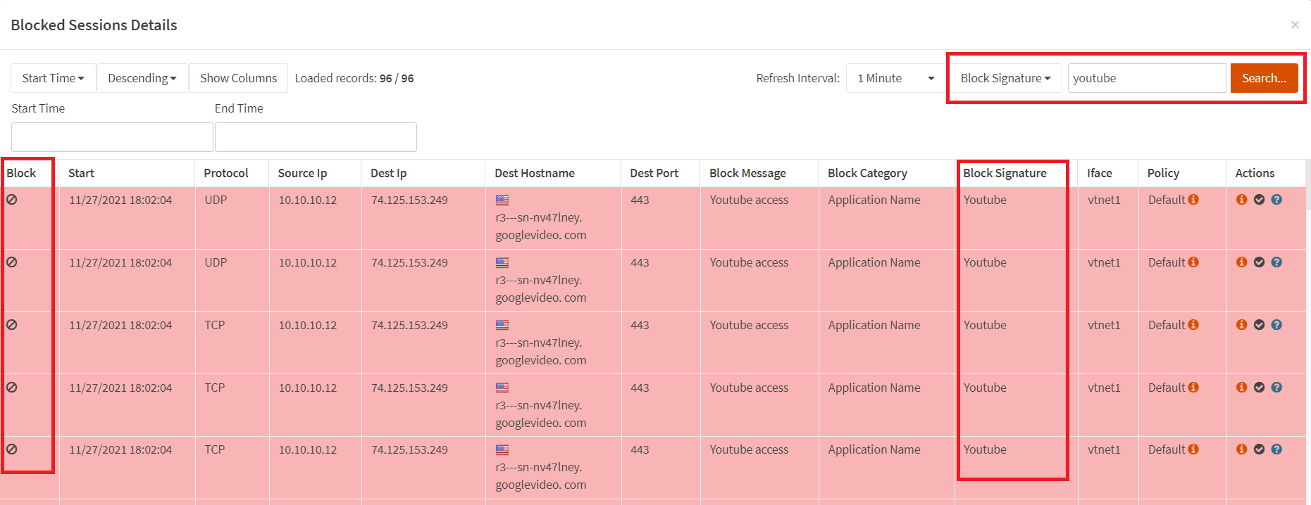  Viewing Blocked Connections Report Filtered by Block Signature youtube