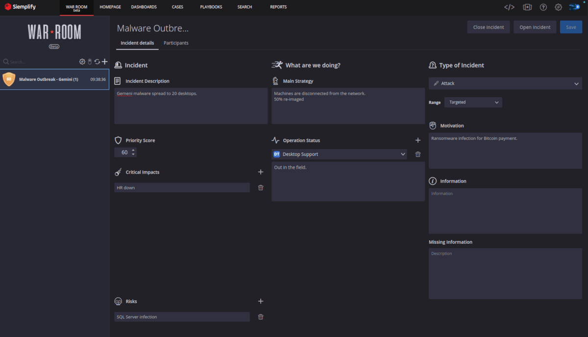 Siemplify SOAR Dashboard
