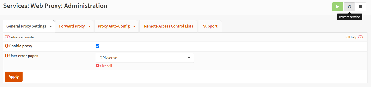Restarting/Stopping Proxy Server  on OPNsense