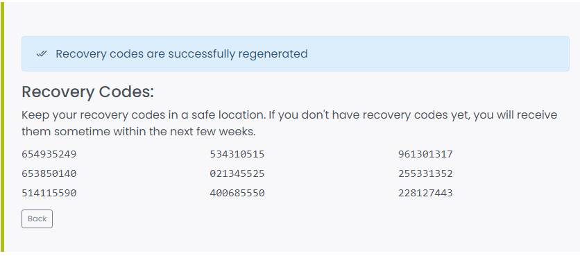 Automatically generated recovery codes