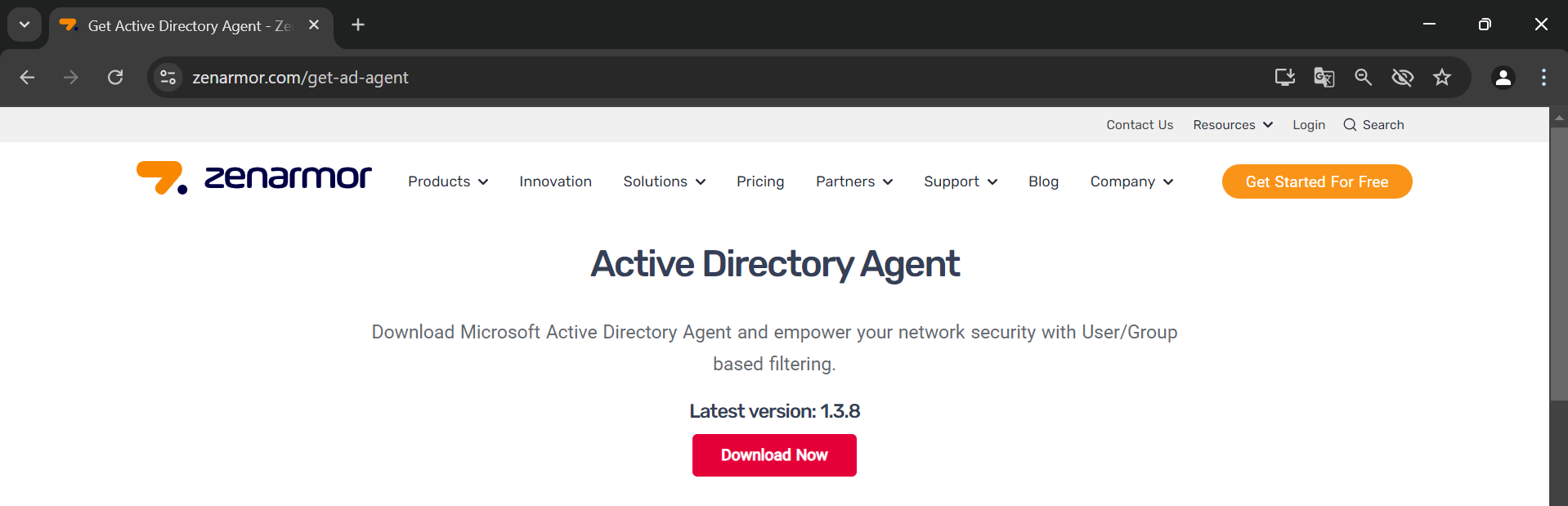 Zenarmor AD Agent Download Page