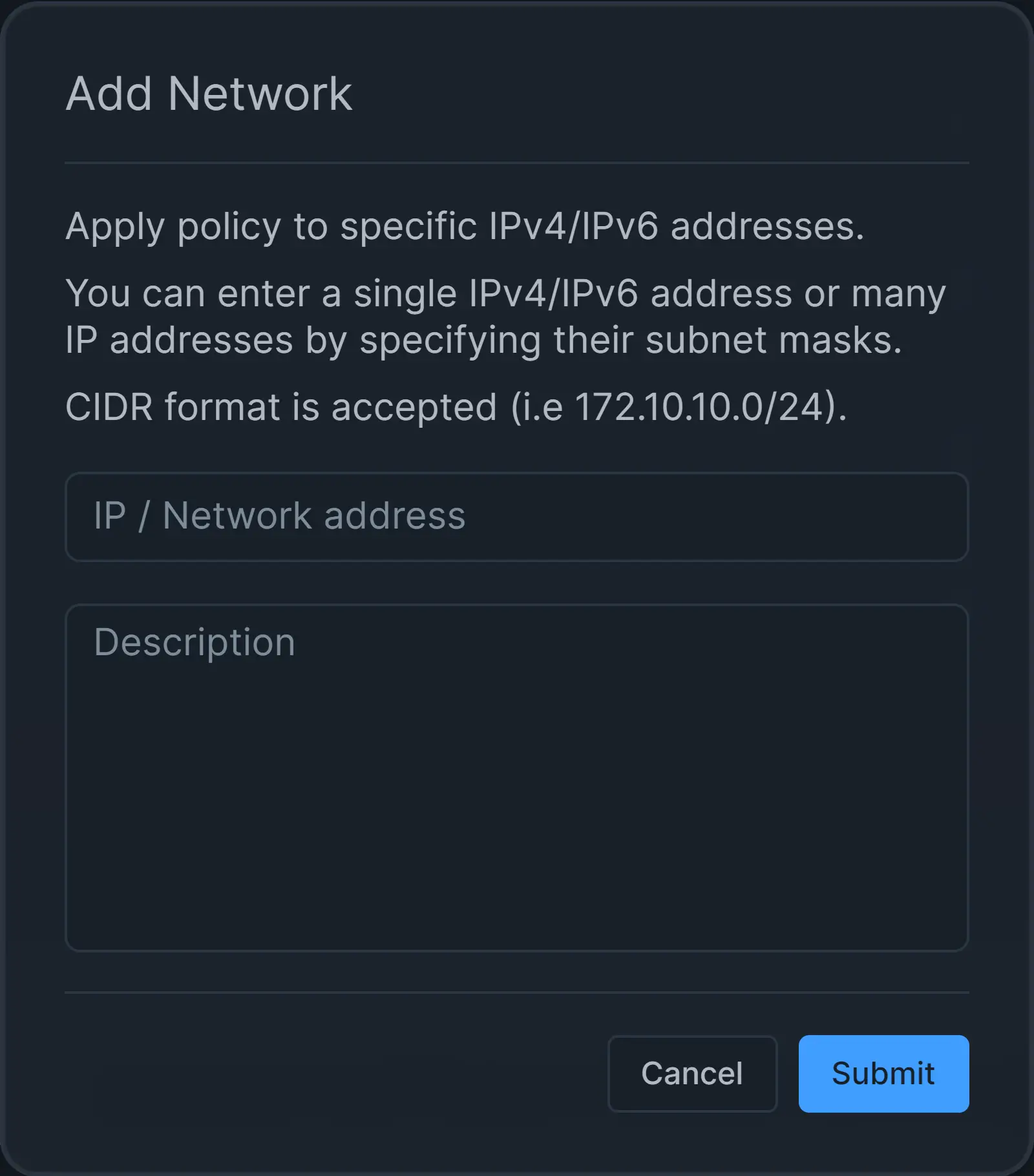Adding IP address to apply the policy