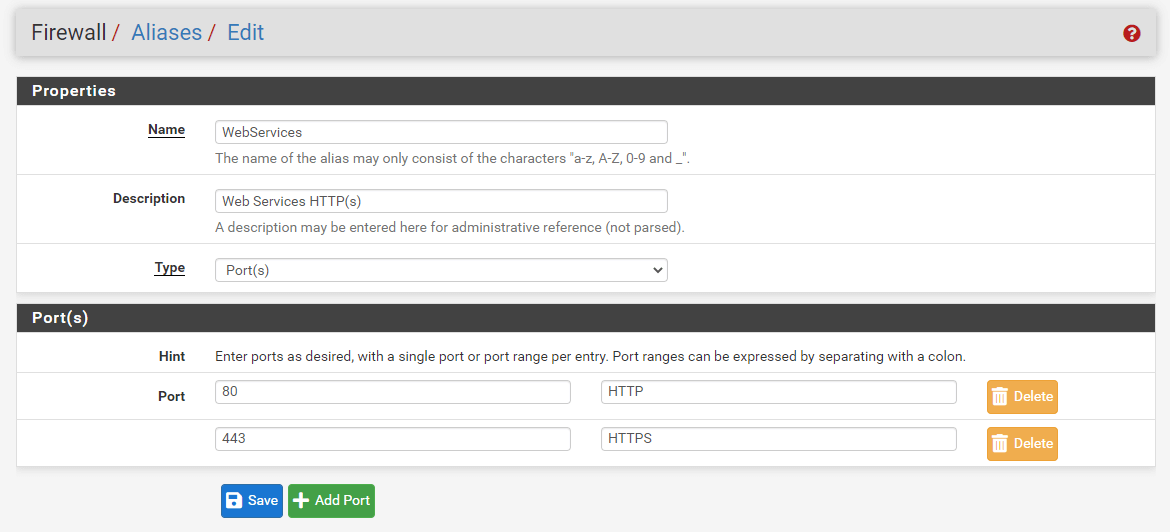 Defining an alias for Web service ports
