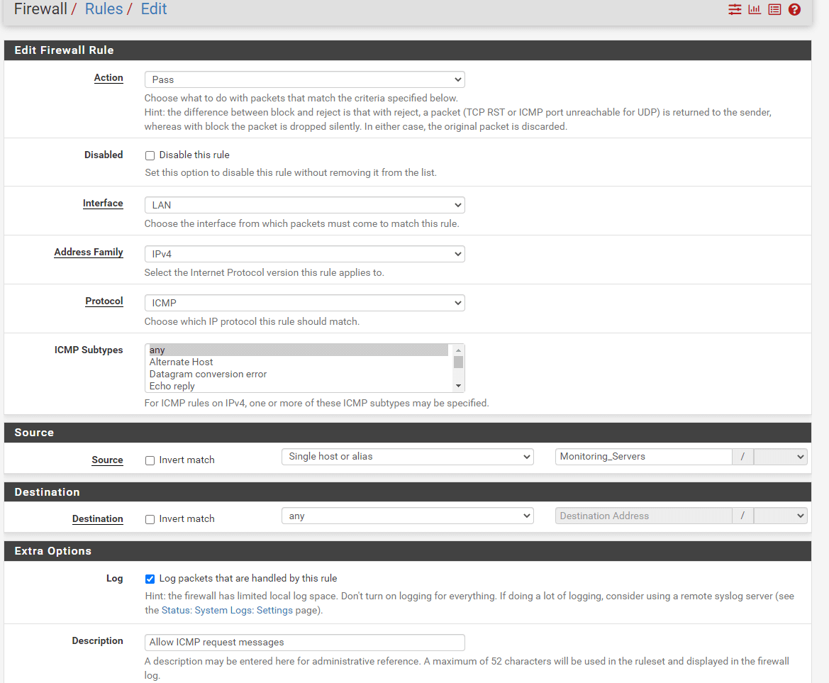 Allowing Monitoring servers for ICMP access