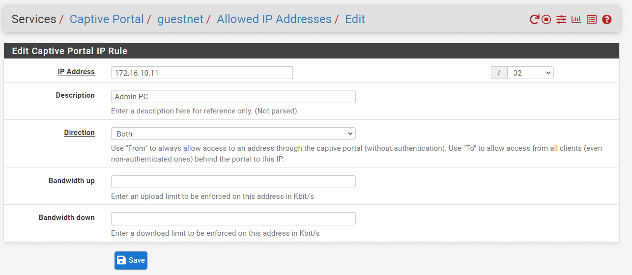 Adding Allowed IP Addresses for Captive Portal on pfSense Firewall