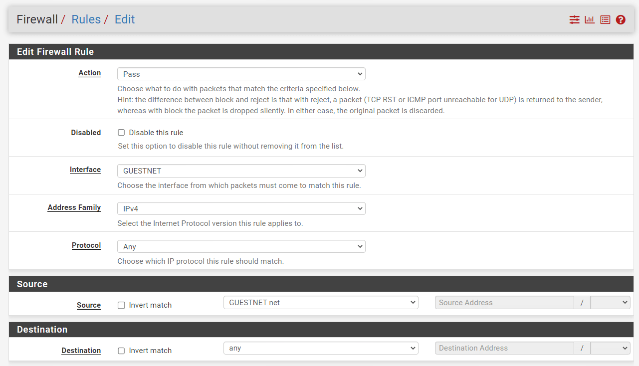 Adding Firewall Rule to Allow Internet access from GuestNet on pfSense